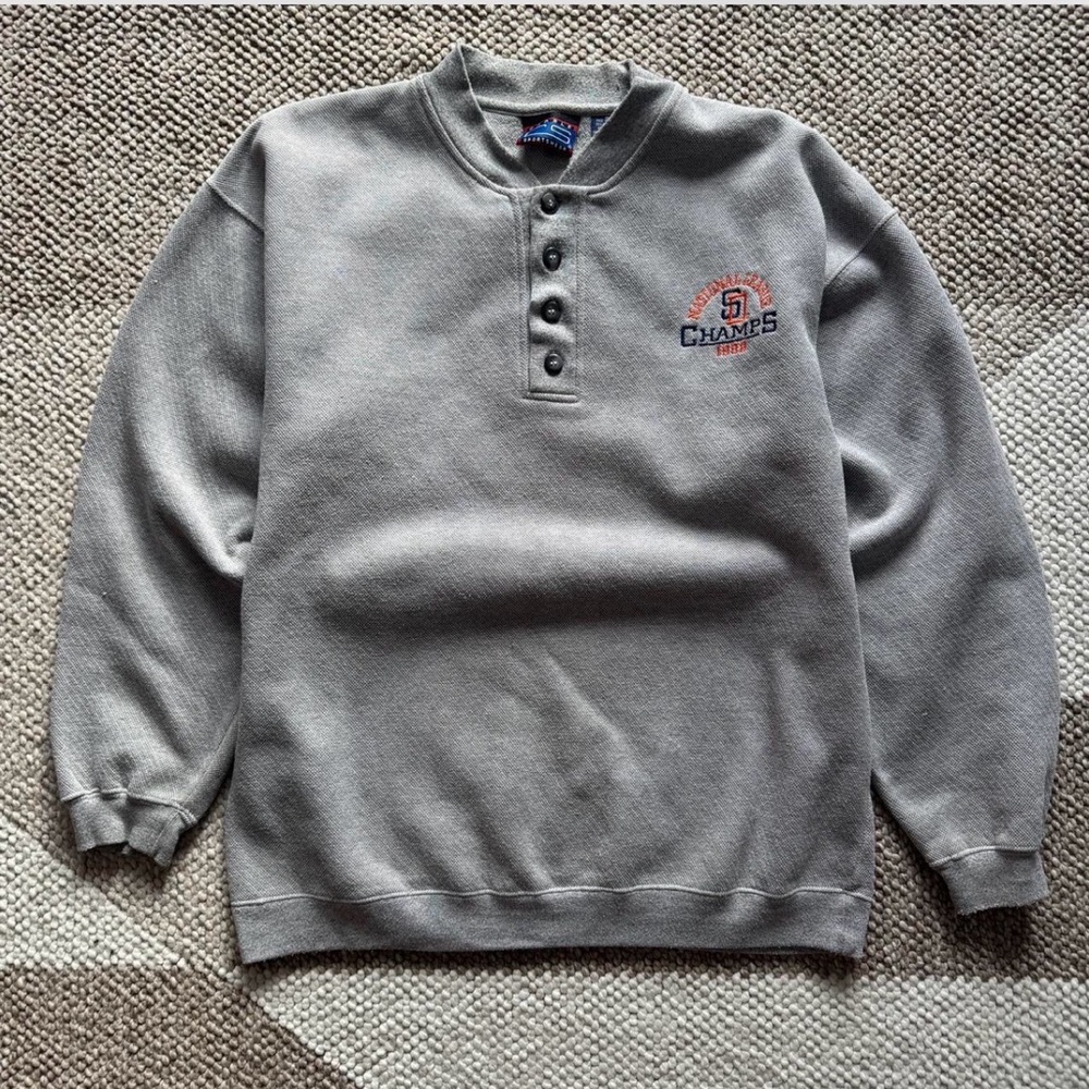 Vintage 1998 San Diego Padres 1/4 Button Up Pullover Grey Sweater